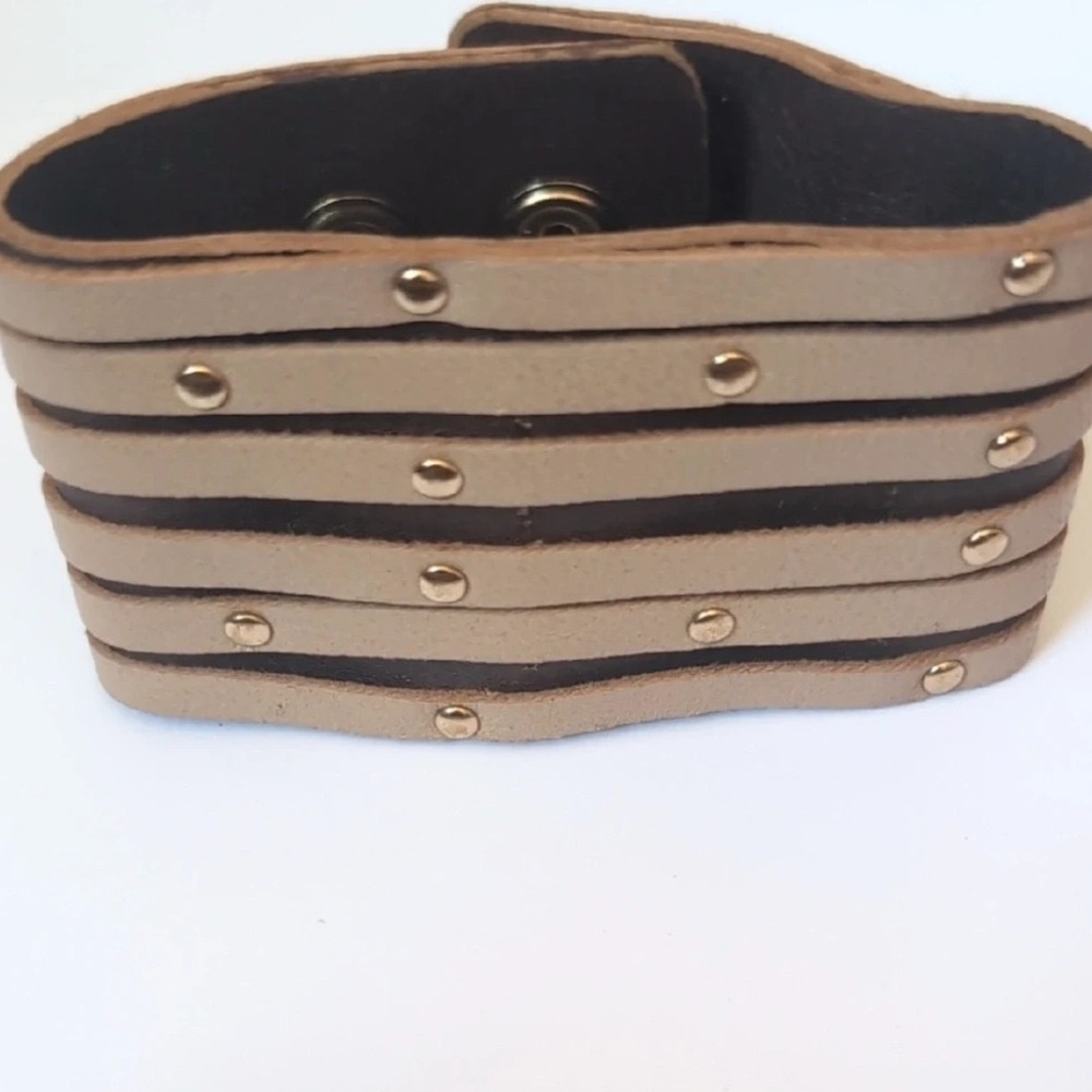 Bold Tan and Brown Leather Cuff Bracelet